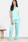 Zivame Joyful Jingles Knit Cotton Pyjama Set - Ice Green — thumbnail 2